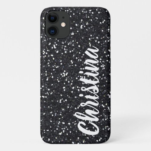 Girly Black Glitter Name Personalized iPhone 11 Case