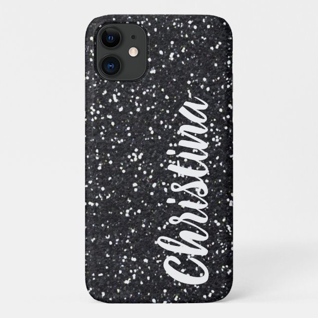 Girly Black Glitter Name Personalized Case-Mate iPhone Case (Back)