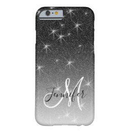 Girly Black Glitter Sparkle White Monogram Name Barely There iPhone 6 Case
