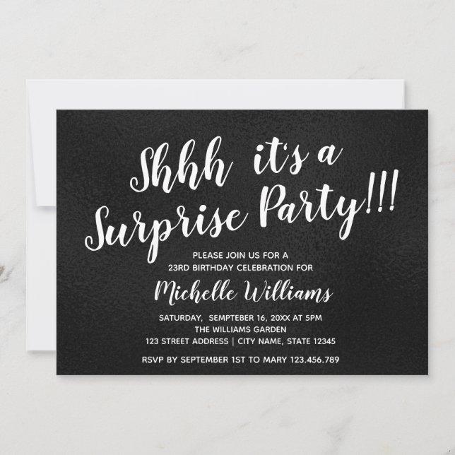 Girly Black | Glitter | Surprise Party Birthday Invitation (Front)