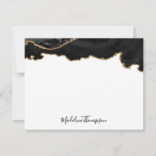 Girly Black Gold Agate Geode Script Typography Note Card