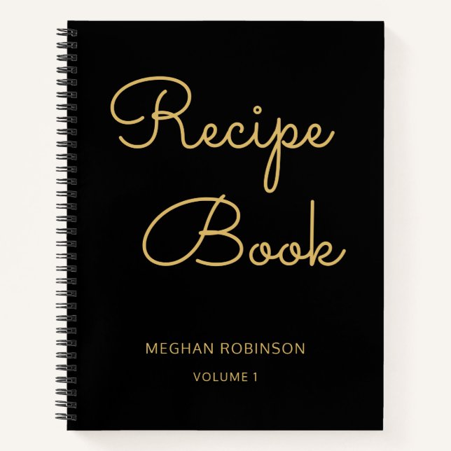 Girly Black Gold Cookbook Personalized Recipe  Notebook (Front)