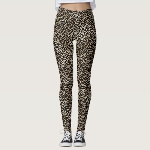 Girly Black Gold Glam Leopard Print Leggings