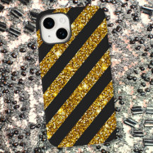 Girly Black Gold Glitter Sparkles Stripe Pattern 