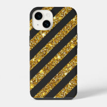 Girly Black Gold Glitter Sparkles Stripe Pattern