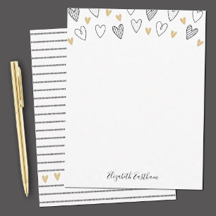Girly Black Gold Heart Feminine Script Note Card