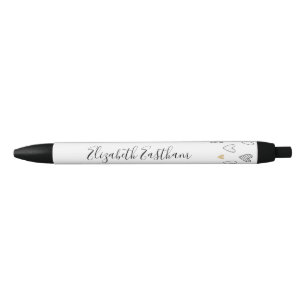 Girly Black Gold Heart Feminine Script Pen