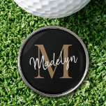 Girly Black Gold Monogram Feminine Trendy Script Golf Ball Marker<br><div class="desc">Girly Black Gold Monogram Feminine Trendy Script Golf Ball Marker. Easily personalize this modern elegant golf ball marker with your custom monogram and name.</div>