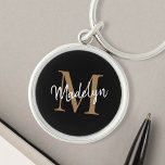 Girly Black Gold Monogram Name Elegant Chic Script Keychain<br><div class="desc">Girly Black Gold Monogram Name Elegant Chic Script Keychain. Easily personalize this modern elegant keychain with your custom monogram and name.</div>
