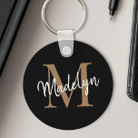 Girly Black Gold Monogram Name Elegant Chic Script Keychain<br><div class="desc">Girly Black Gold Monogram Name Elegant Chic Script Keychain. Easily personalize this modern elegant keychain with your custom monogram and name.</div>
