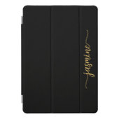 Girly Black Gold Monogram Name Signature Script  iPad Pro Cover (Front)