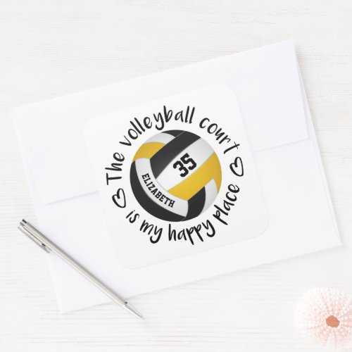 girly black gold volleyball court my happy place square sticker