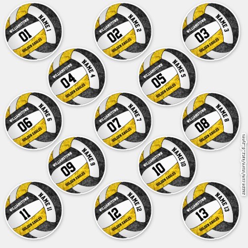 girly black gold volleyball players names custom sticker