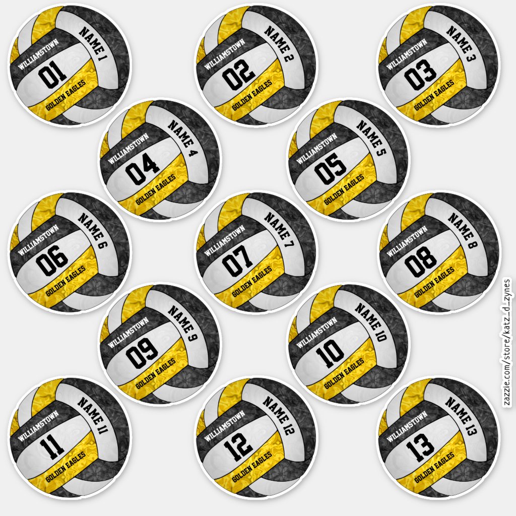 girly black gold volleyball players names custom removable stickers