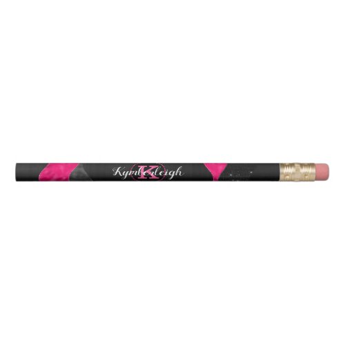 Girly Black Gray Hot Pink Waves Glam Monogram Name Pencil