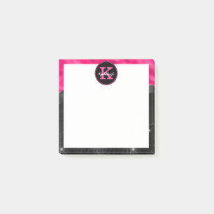 Girly Black Hot Pink Glam Waves Small Square Post-it Notes