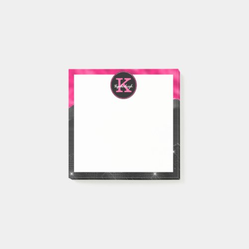 Girly Black Hot Pink Glam Waves Small Square Post_it Notes