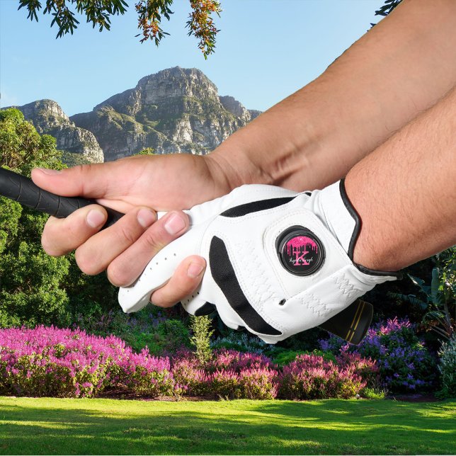 Girly Black Hot Pink Glitter Drips Monogram Name  Golf Glove (Creator Uploaded)