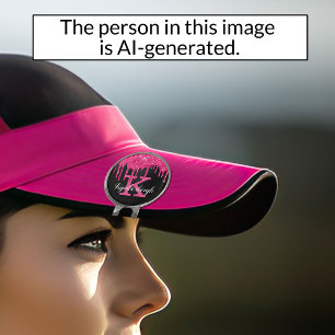 Girly Black Hot Pink Glitter Drips Monogram Name Golf Hat Clip