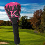 Girly Black Hot Pink Glitter Drips Monogram Name Golf Head Cover