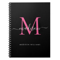 Girly Black Hot Pink Monogram Script Name Initial Notebook Girly Black Hot Pink Monogram Script Name Initial Notebook