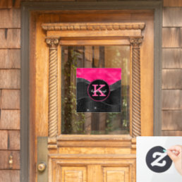Girly Black Hot Pink Waves Glam Monogram Name Dorm Window Cling