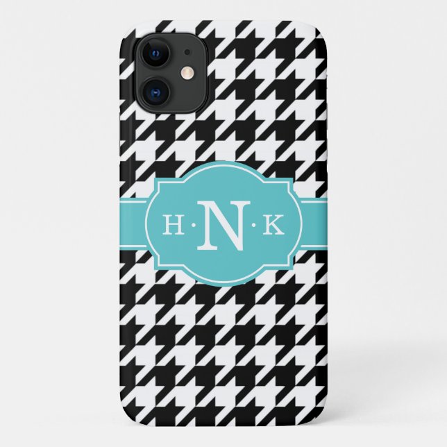 Girly Black Houndstooth Blue Monogram Case-Mate iPhone Case (Back)