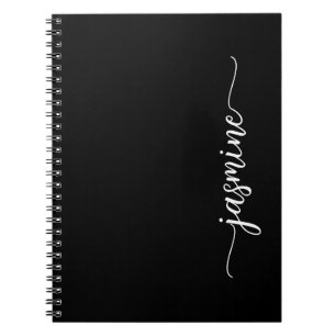 Girly Black Modern Script Monogram Name Noteb Notebook