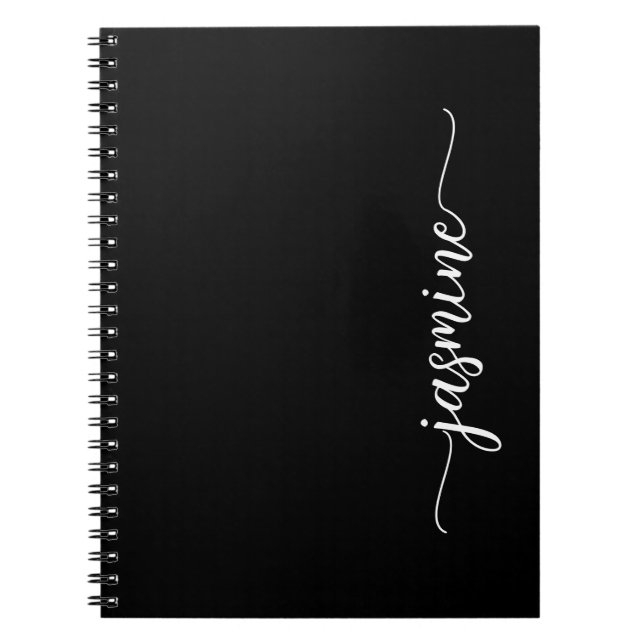 Girly Black Modern Script Monogram Name Noteb Notebook (Front)