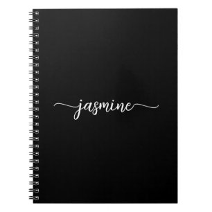 Girly Black Modern Script Monogram Name Notebook