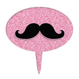 GIRLY BLACK MUSTACHE PINK GLITTER PRINTED CAKE TOPPER