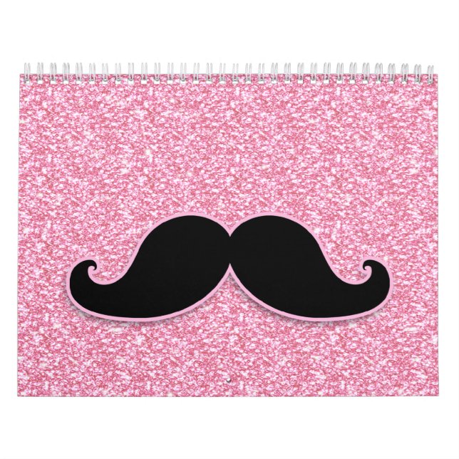 GIRLY BLACK MUSTACHE PINK GLITTER PRINTED CALENDAR (Cover)