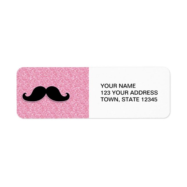 GIRLY BLACK MUSTACHE PINK GLITTER PRINTED LABEL (Front)