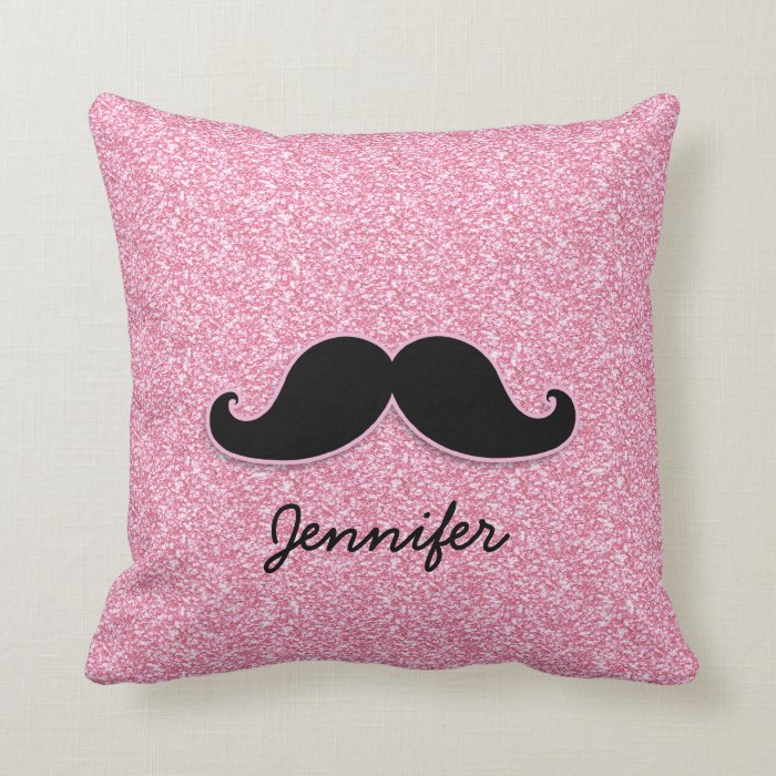 GIRLY BLACK MUSTACHE PINK GLITTER PRINTED PILLOW