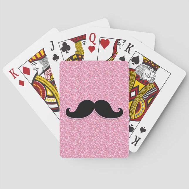 GIRLY BLACK MUSTACHE PINK GLITTER PRINTED POKER CARDS (Back)