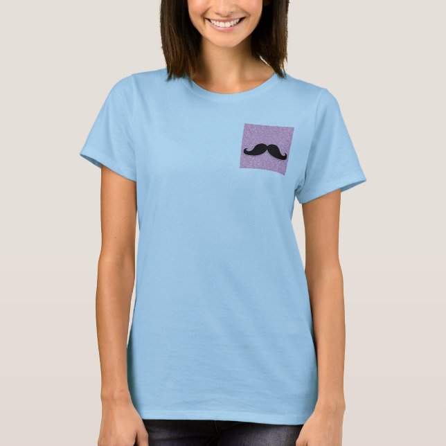 GIRLY BLACK MUSTACHE PINK GLITTER PRINTED T-Shirt (Front)