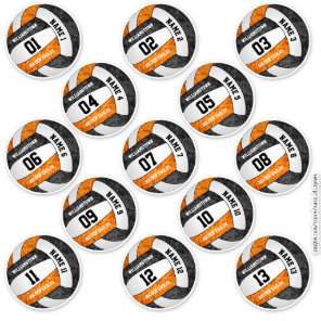 girly black orange volleyball players set of 13 sticker