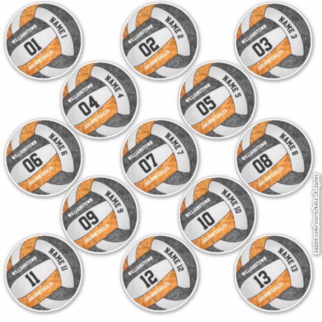 girly black orange volleyball players set of 13 sticker (Front)