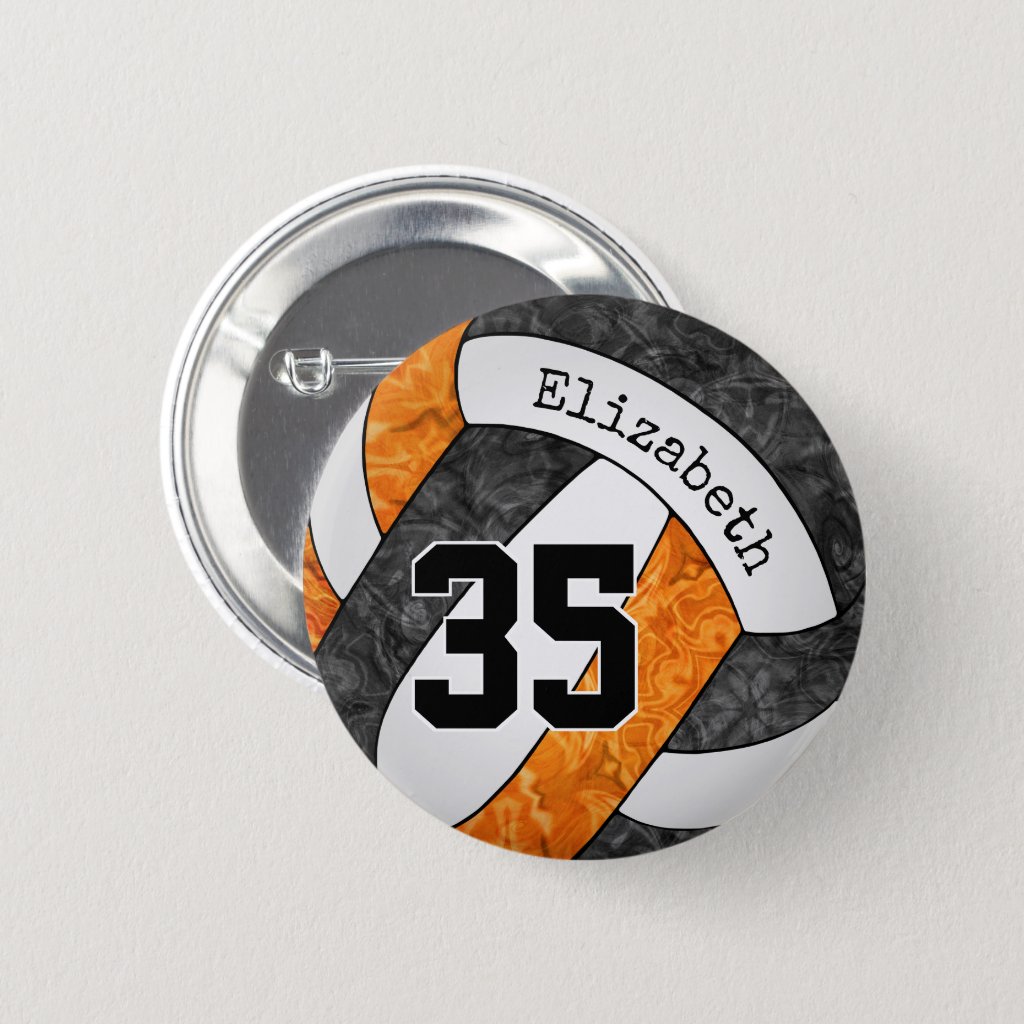 girly black orange volleyball team colors button