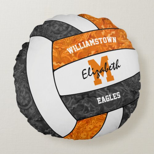 girly black orange volleyball team colors round pillow