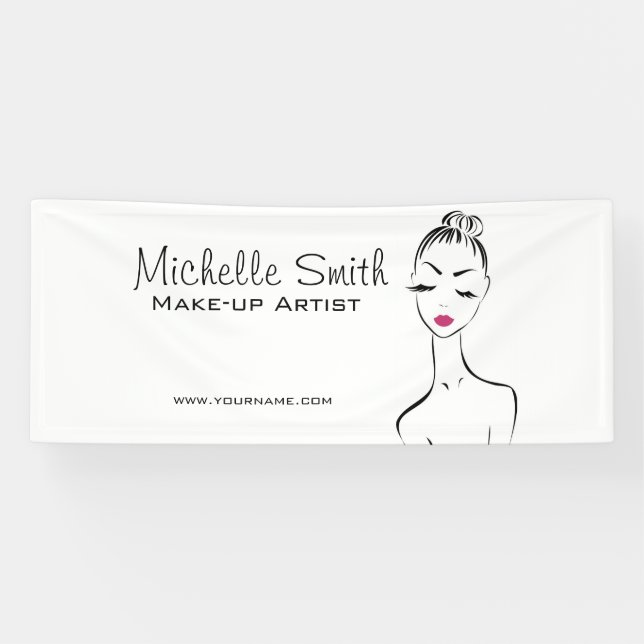Girly Black Pink Lash & Beauty Salon Line Art  Banner (Horizontal)