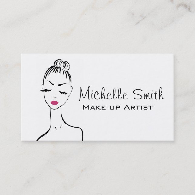 Girly Black Pink Lash & Beauty Salon Line Art  Business Card (Front)