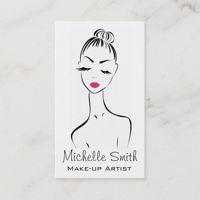 Girly Black Pink Lash & Beauty Salon Line Art  Business Card (Front)