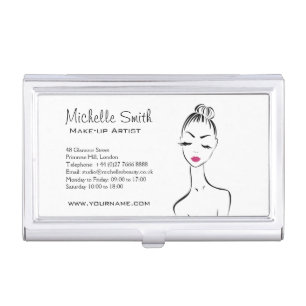 Girly Black Pink Lash & Beauty Salon Line Art Business Card Case