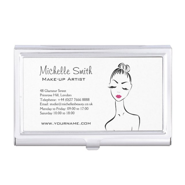 Girly Black Pink Lash & Beauty Salon Line Art  Business Card Case (Front)