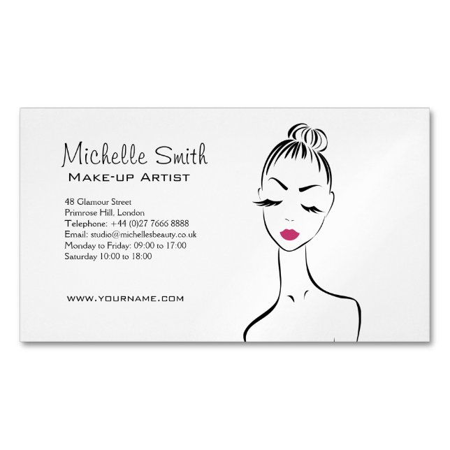 Girly Black Pink Lash & Beauty Salon Line Art  Business Card Magnet (Front)
