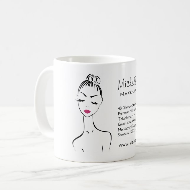 Girly Black Pink Lash & Beauty Salon Line Art  Coffee Mug (Front Left)