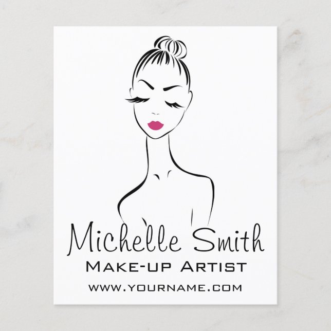 Girly Black Pink Lash & Beauty Salon Line Art  Flyer (Front)