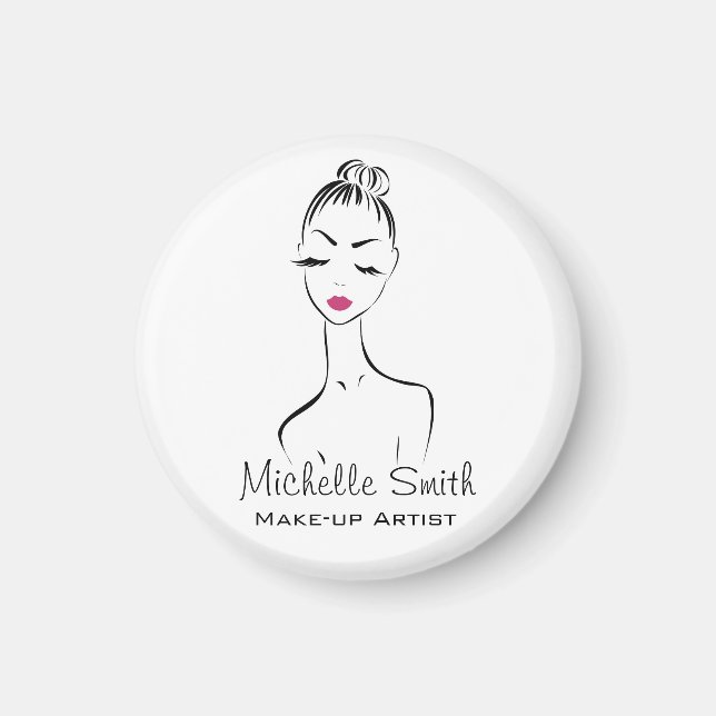 Girly Black Pink Lash & Beauty Salon Line Art  Magnet (Front)