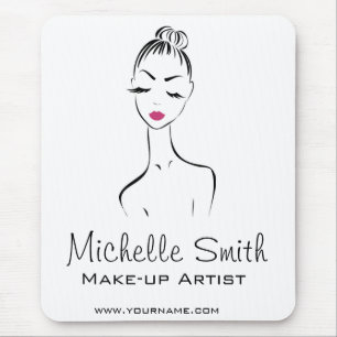 Girly Black Pink Lash & Beauty Salon Line Art Mouse Pad